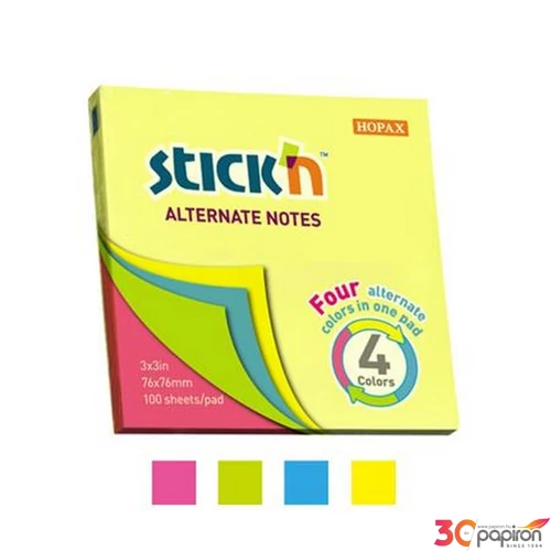 Öntapadós jegyzettömb Stick N 76x76 mm, 100 lap, neon színek