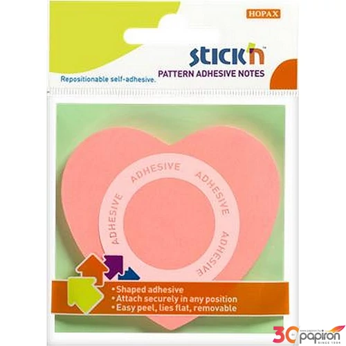 Öntapadós jegyzettömb Stick N szív alakú, 70x70 mm, 50 lap, rózsaszín
