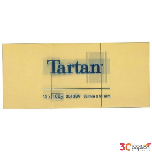 Öntapadós jegyzettömb Tartan 12dbx38mmx51mm/csomag 100 lap, sárga LPT5137