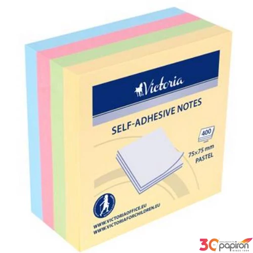 Öntapadós jegyzettömb Victoria 75x75mm, 400 lap, pasztell LV7575P3