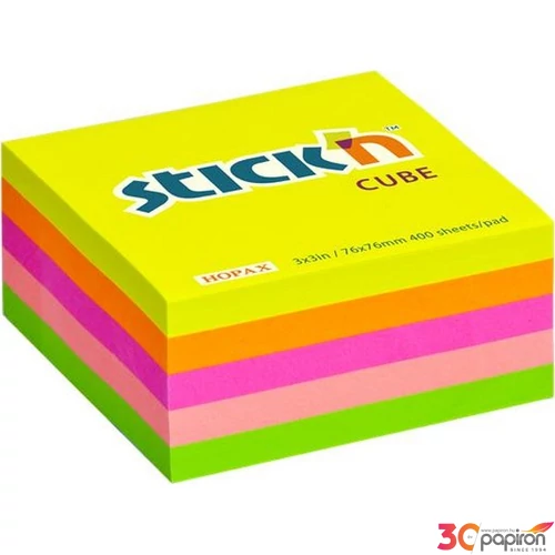 Öntapadós kockatömb Stick N 76x76mm, 400 lap, neon szivárvány