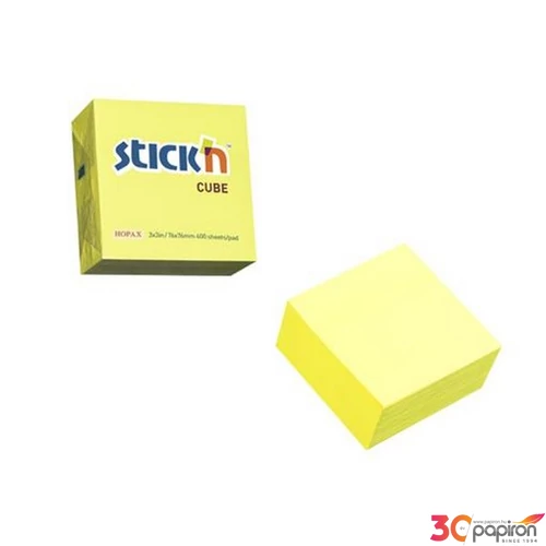 Öntapadós kockatömb Stick N 76x76mm, 400 lap, neonsárga