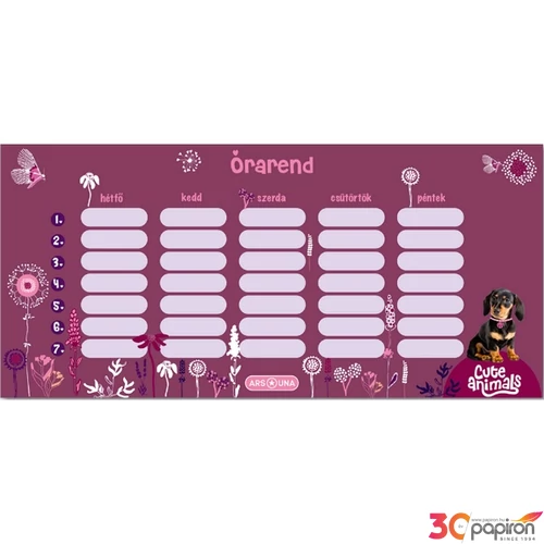 Órarend Ars Una 24'' Cute Animals-puppy (5369) 24 TACSKÓ Öntapadós füzetcímke 3ívx6db