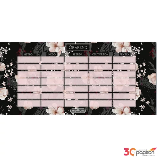 Órarend Ars Una 24'' Flowery black (5374) Öntapadós füzetcímke 3ívx6db
