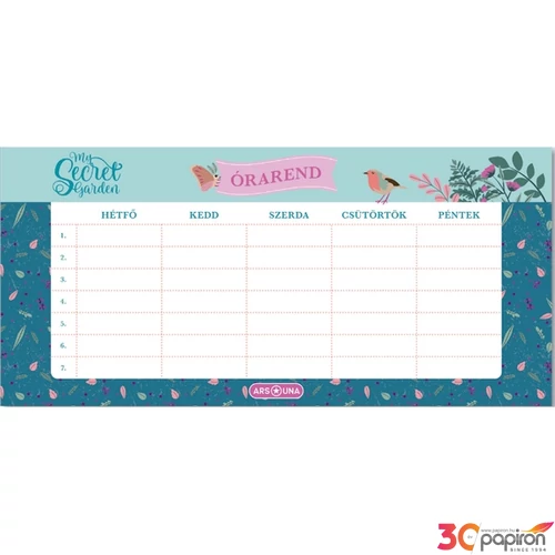 Órarend Ars Una 24'' My Secret Garden (5339) őzike Öntapadós füzetcímke 3ívx6db