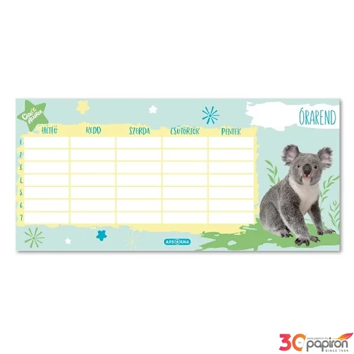 Órarend egylapos Ars Una 24'' Cuki állatok (5421) Koala Öntapadós füzetcímke 3ívx6db