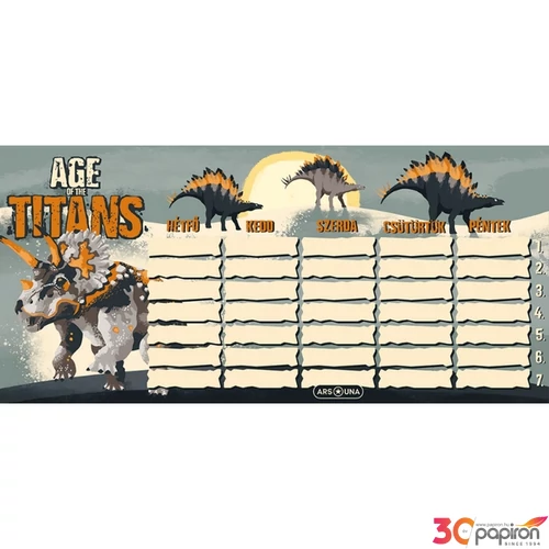 Órarend Ars Una egylapos Age of the Titans (5261) 23' dínó Öntapadós füzetcímke 3ívx6db