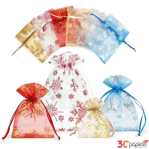 Organza tasak karácsonyi karácsonyi vegyes színek 7,5x10cm 20070008