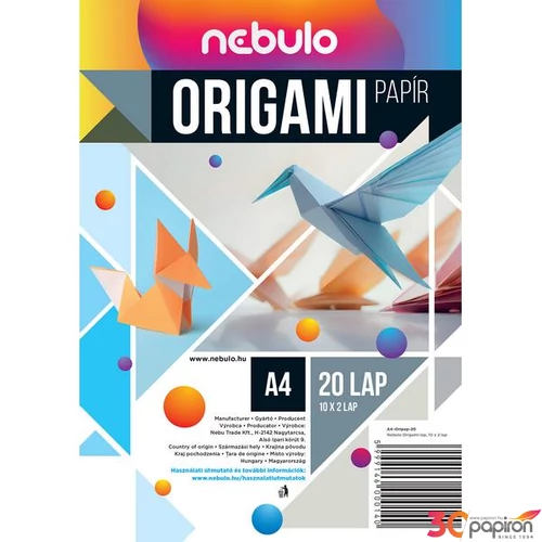 Origami lapok A4 20 lap/csom vegyes színek Nebulo 10x2 lap 80g