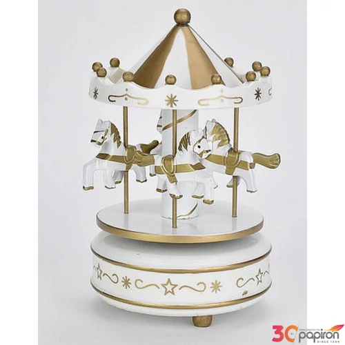 Zenélő körhinta lovas fehér, átmérő:11cm, mag:18cm