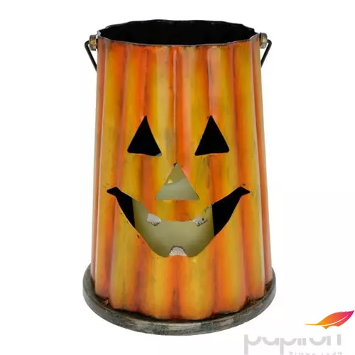 Őszi dekoráció Töklámpás LED-es gyertyával, fém 19,1x19,1x25,2 cm, narancs, fekete