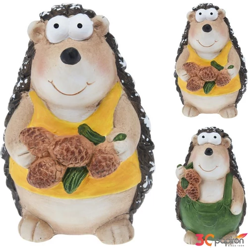Őszi kerámai dekor figura fenyőtobozos süni,10x9,2x15cm kpm25