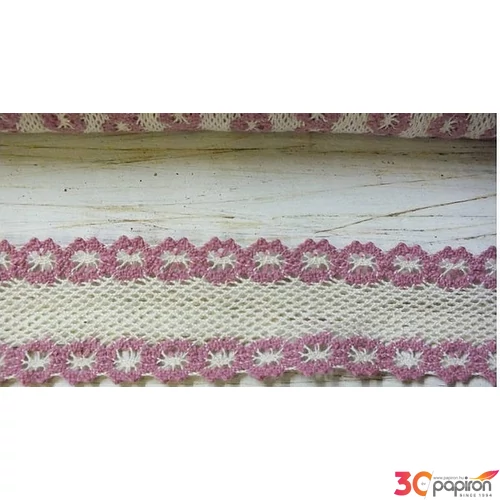 Szalag csipke vintage pink 4cmx2m Pamut Szalag csipke vintage