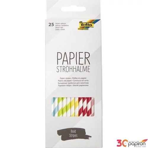 Papír szívószálak 20cm 25db/csomag nyomtatott merész csíkokkal