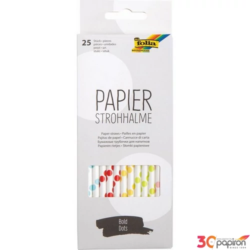 Papír szívószálak 20cm 25db/csomag nyomtatott merész pöttyökkel