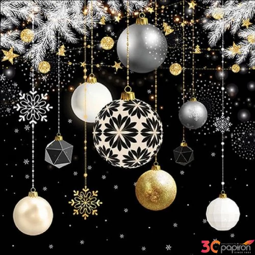 Szalvéta Ambiante Christmas baubles black 20db papírszalvéta 33x33cm,20db-os