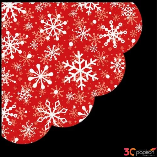 Szalvéta dia 32cm Christrmas Snowflakes light red papírszalvéta 33x33cm,20db-os