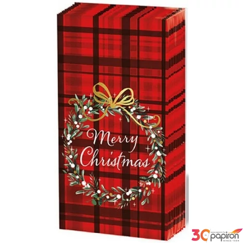 Papírzsebkendő Ambiente Christmas Plaid Red 4 rétegű, 10db/cso.