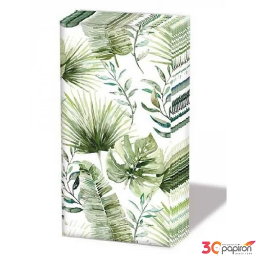Papírzsebkendő 10db-os Jungle leaves white