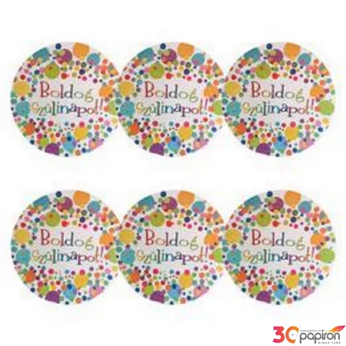 Party tányér 23cm Színes konfettis, 6db/csomag