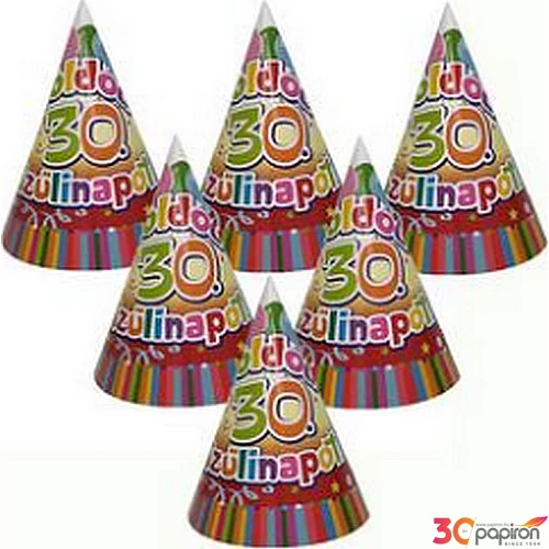 Party kalap Szülinapi színes Boldog 30. Szülinapot! feliratos lufis parti kalap (6db/csomag) Happy Birthday