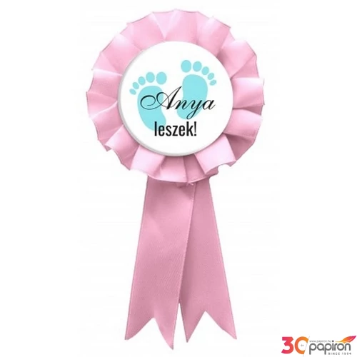 Party Party kitűző szalagos Anya leszek babaváró szalagos Kisfiú pasztell pink szalaggal