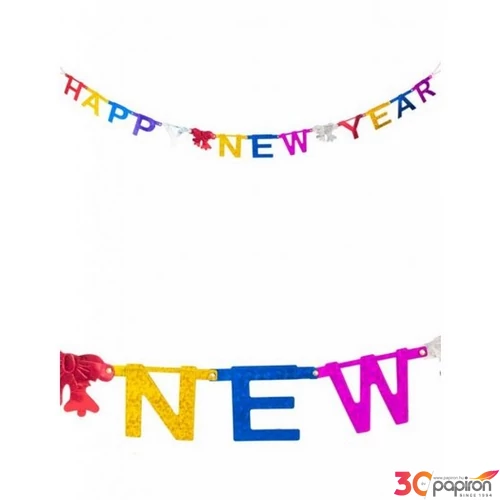 Party banner szilveszteri Happy New Year, 180cm, hologrammos