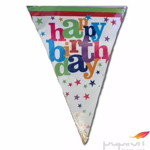 Party dekor zászló fűzér fehér, Happy Birthday felirattal