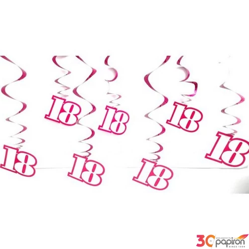 Party banner számos, spirálos függődísz 60cm 8db/csomag, vegyes számok