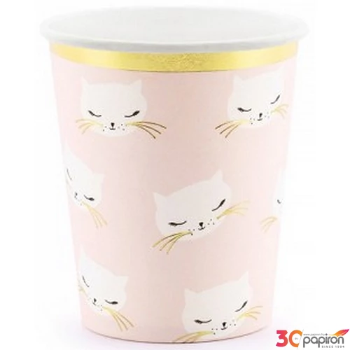 Party pohár 220ml papír, cicás rózsaszín 6db/csomag 