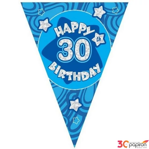 Party banner 3,6m felirat, zászló Happy Birthday 30 kék Parti fólia zászlófűzér 30-as számos