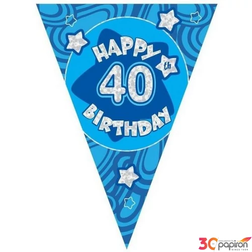 Party banner 3,6m felirat, zászló Happy Birthday 40 kék Parti fólia zászlófűzér 40-es számos