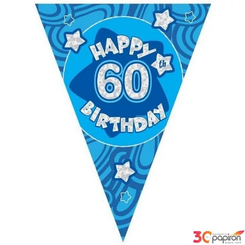 Party banner 3,6m felirat, zászló Happy Birthday 60 kék Parti fólia zászlófűzér 60-as számos
