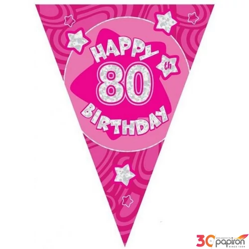 Party banner 3,6m felirat, zászló Happy Birthday 80 pink Parti fólia zászlófűzér 80-as számos