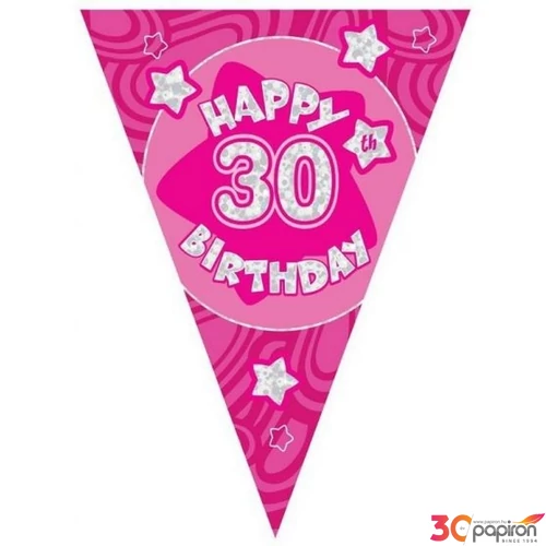 Party banner 3,6m felirat, zászló Happy Birthday 30 pink Parti fólia zászlófűzér 30-as számos
