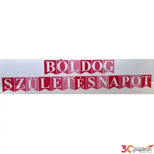 Party banner 4,8m Zászlófűzér Boldog Születésnapot rózsaszín 19 db papír zászló betűvel
