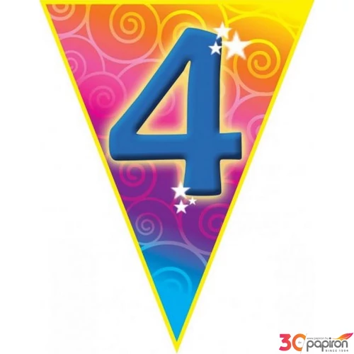 Party banner 5m Zászló fűzér 4. születésnapi 10zászlós Parti fólia zászlófűzér 4-es számos