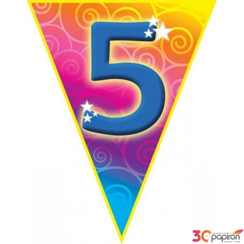Party banner 5m Zászló fűzér 5. születésnapi 10zászlós Parti fólia zászlófűzér 5-ös számos