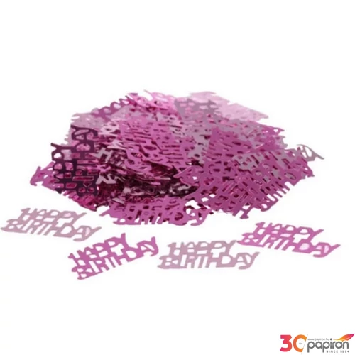 Party konfetti dekor metál pink, Happy Birthday 14g