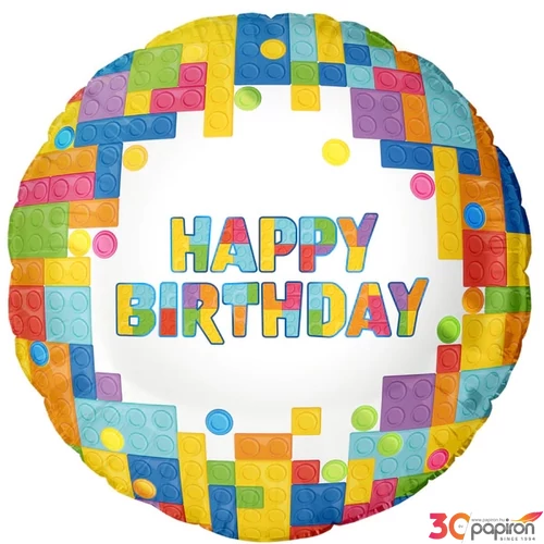 Partylufi fólia 18"-es 45cm gömb alakú, építőkockás