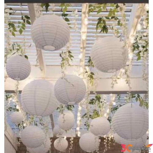 Party dekor lampion gömb papír, csipkés 14,5cm
