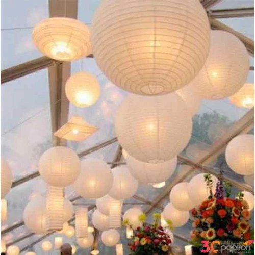Party dekor lampion gömb papír, csipkés 20cm