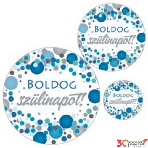 Party dekor matrica csomag Boldog Születésnapot kék pasztell konfettis, 8db/csomag