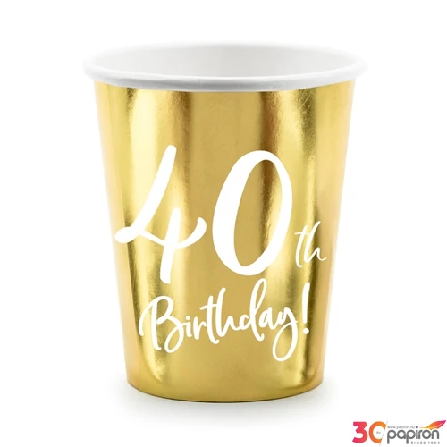 Party pohár 220ml 40-es számmal, arany 6db/csomag