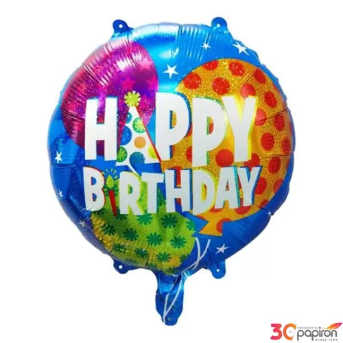 Party fólia lufi kék lufis 45cm Happy Birthday felirattal