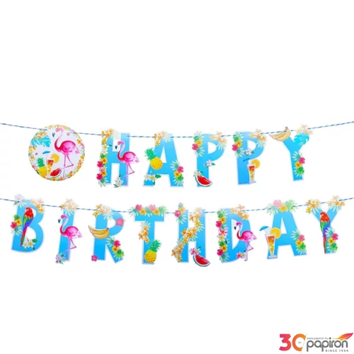 Party banner füzér Happy Birthday Flamingós 300cm