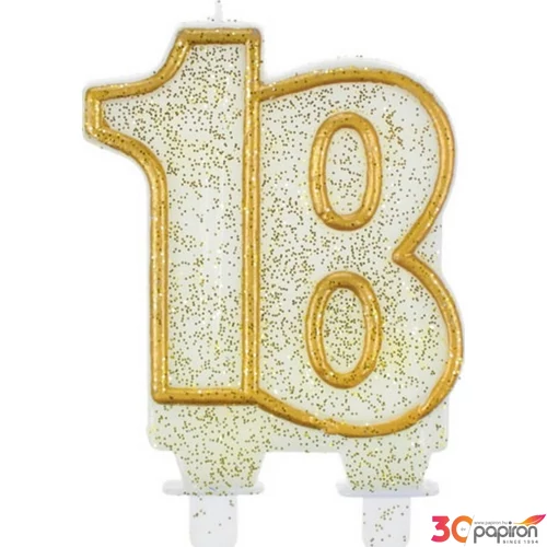 Party gyertya számos tortagyertya 18-as fehér arany szegély