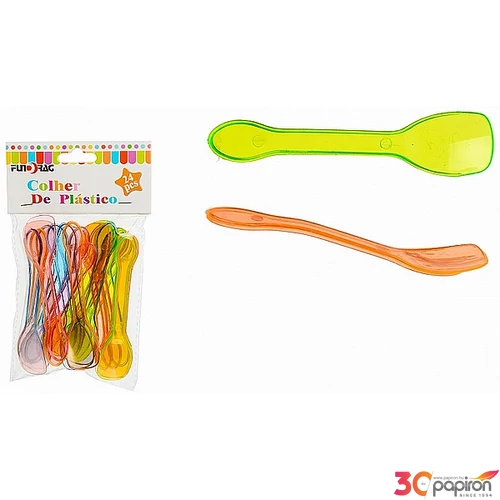 Party koktélkanál Colher de Plastico kiszélesedő véggel 24db-os vegyes színű party kellék