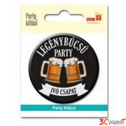 Party Party kitűző 5,8cm Legénybúcsúra, Ivó csapat 