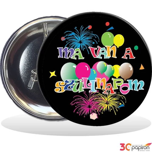 Party Party kitűző évszámos Ma van a szülinapom - fekete, 58 mm 